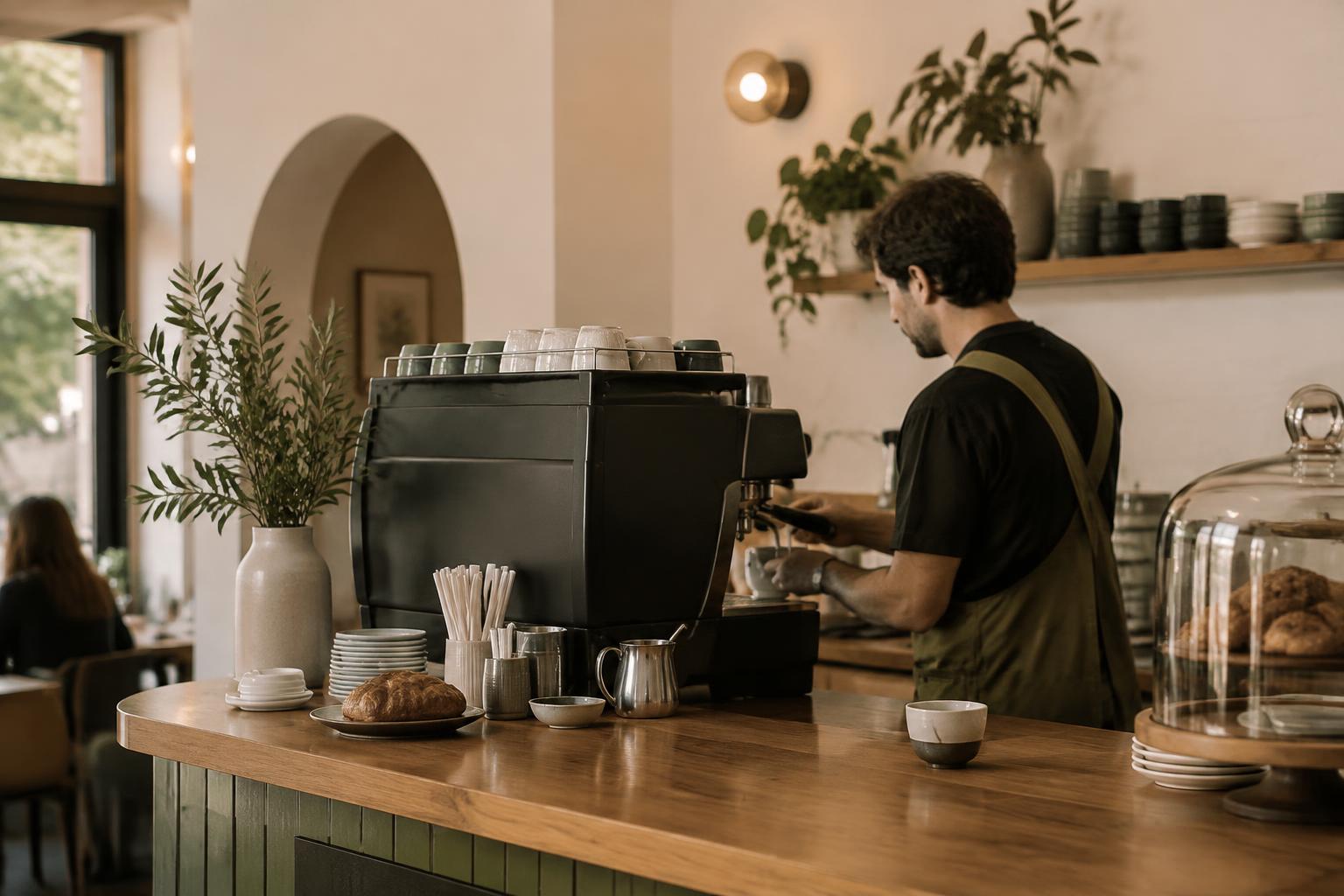 Balcão de café com preparação de espresso